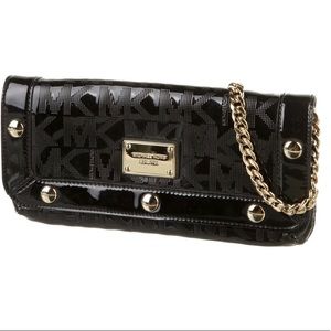 Michael Kors DELANCEY Clutch Bag Mirror Metallic Black W/gold hardware like new
